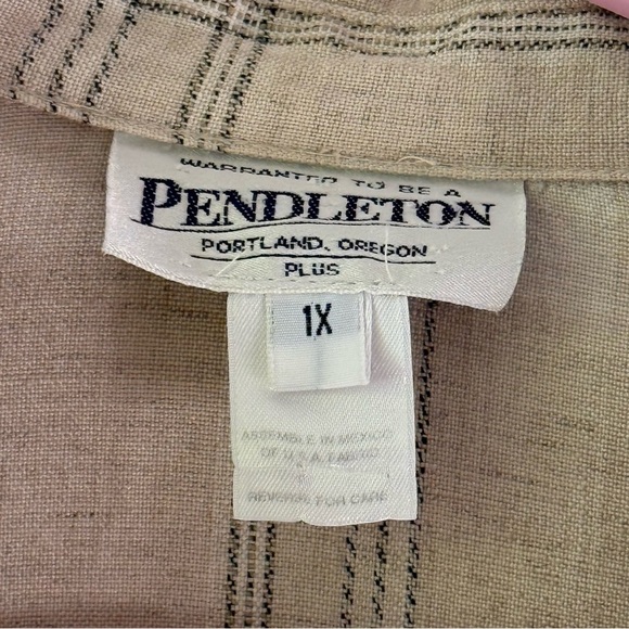 Pendleton plaid button up shirt long sleeve flax rayon blend beige SZ 1X - Picture 2 of 7